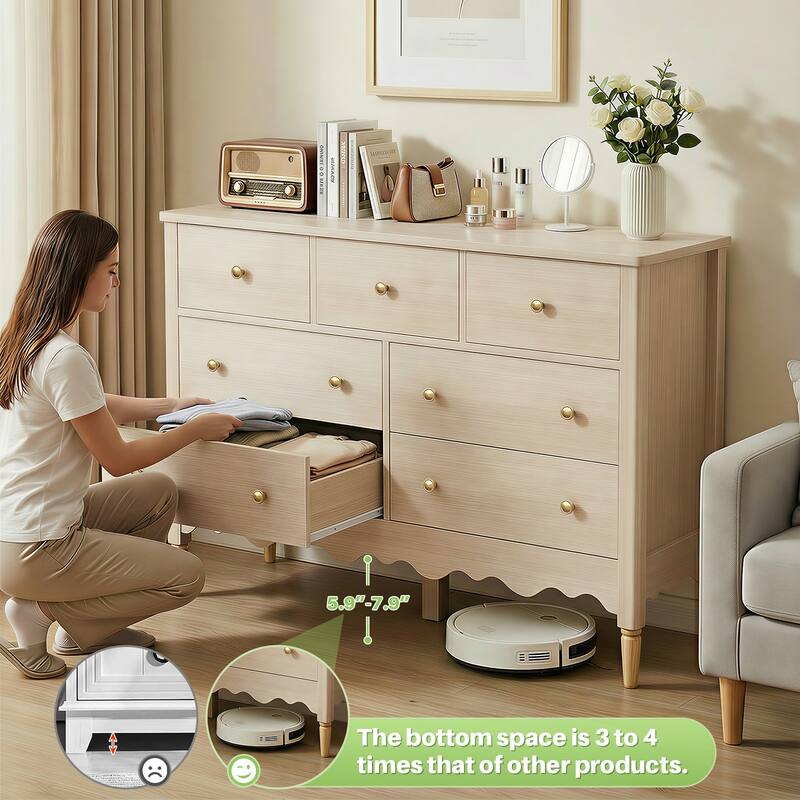 Narill Wave-Inspired 7-Drawer Dresser, 47-In Bedroom Chest of Drawers