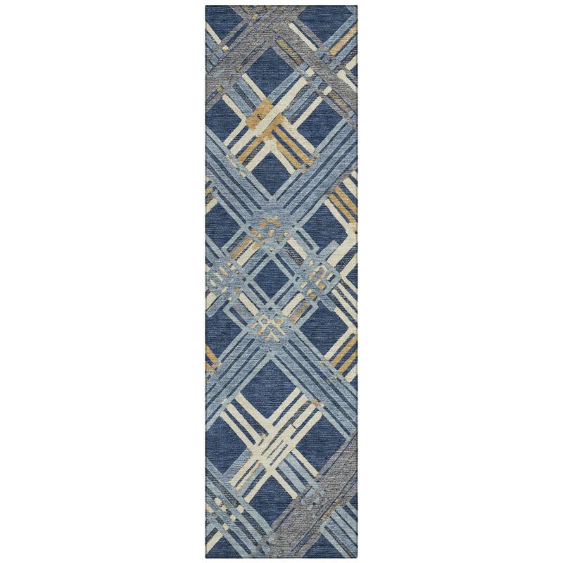 Machine Washable Indoor/ Outdoor Modern Trellis Chantille Rug