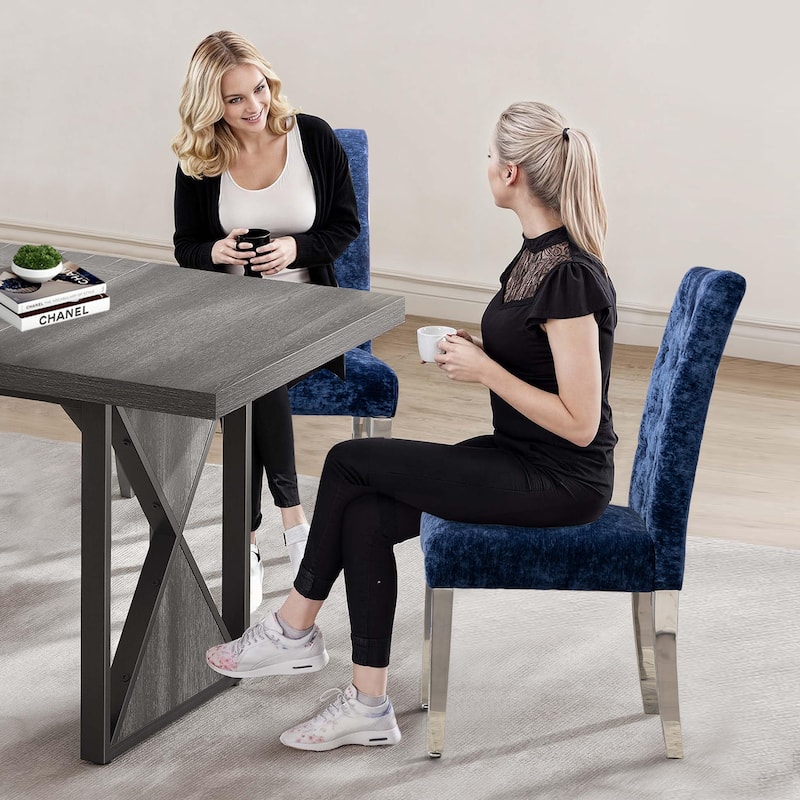 Set of 2 Modern Dining Chairs with Plush Velvet Upholstery, Sturdy Stainless Steel Legs & S-Shaped Springs - Ergonomic Support