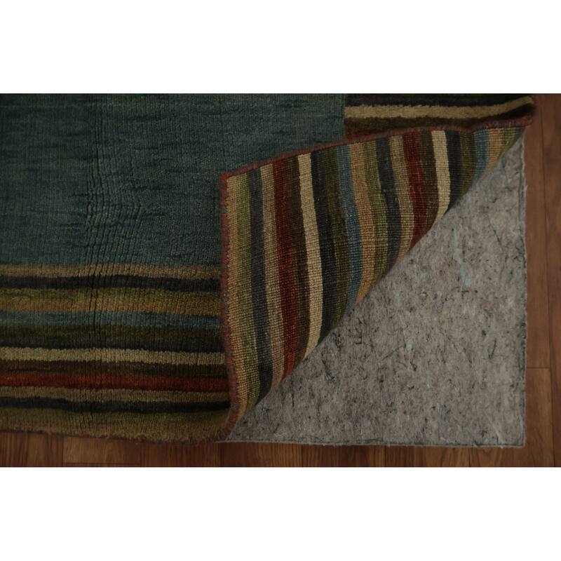 Hand Knotted Oriental 100% Wool Carpet Modern Geometric Green Gabbeh Area Rug - 5' 7'' X 3' 5''