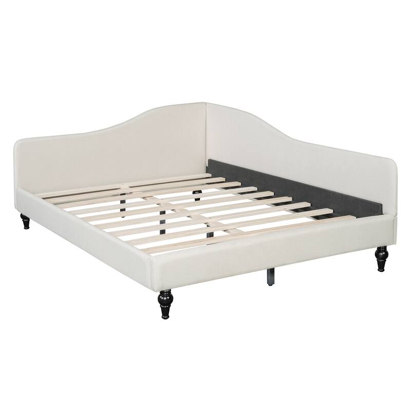 Modern L-Shaped Full Size Linen Daybed with Solid Wood Legs, Semi-Enclosed Design, Durable & Stylish Seating in Gray or Beige