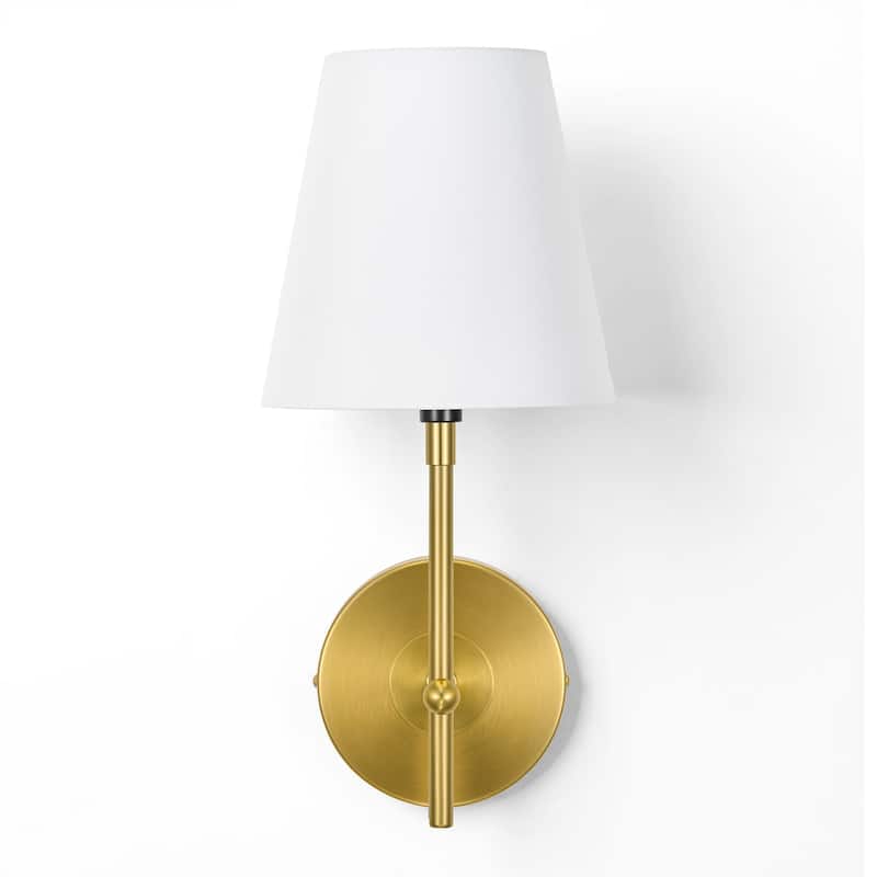 CO-Z 1-Light Plug-In/Hardwired Wall Lamp Bathroom Vanity Light with White Fabric Shade