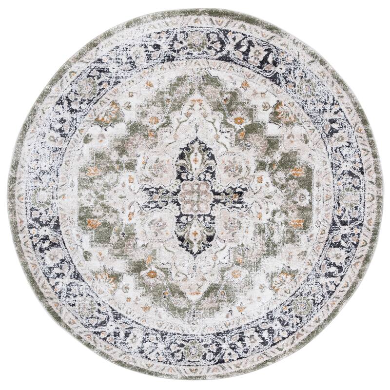 SAFAVIEH Opal Maive Oriental Rug - 6'7" Round - Green/Beige