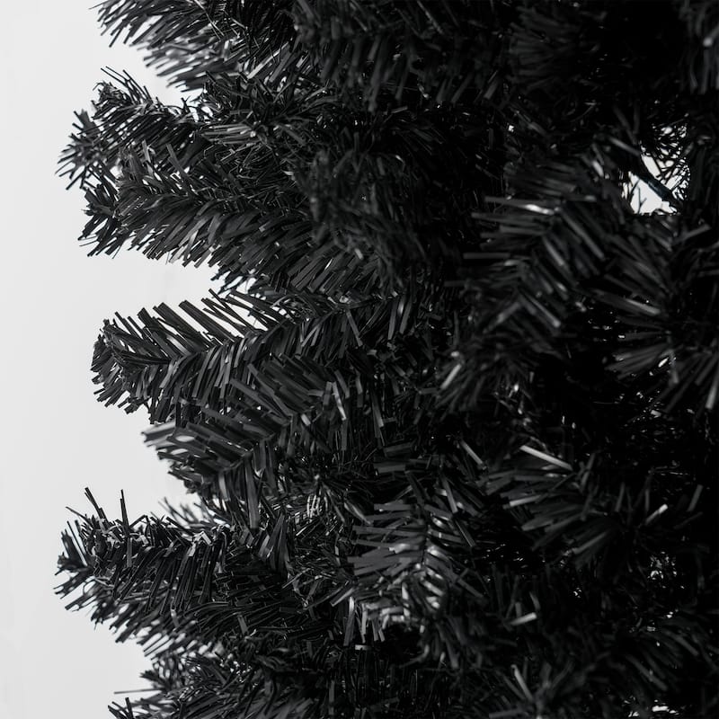 HOMCOM Unlit Slim Artificial Tree - Douglas Fir Style, Realistic Branches, Black, Halloween/Christmas - Black