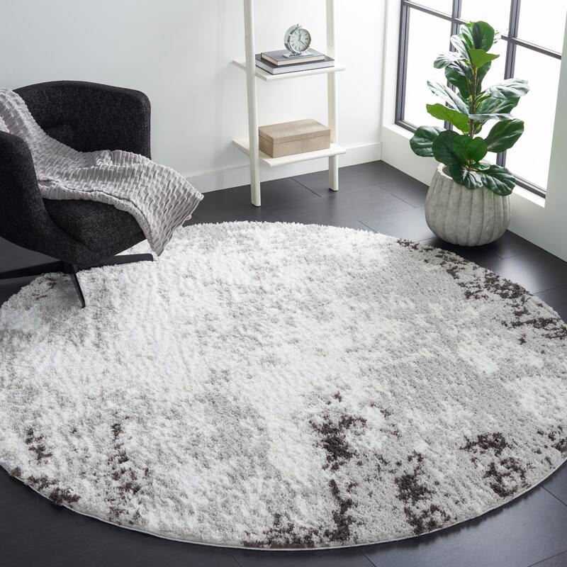 SAFAVIEH Berber Shag Anneli Modern 1.25-inch Thick Rug - 7' x 7' Round - Light Grey/