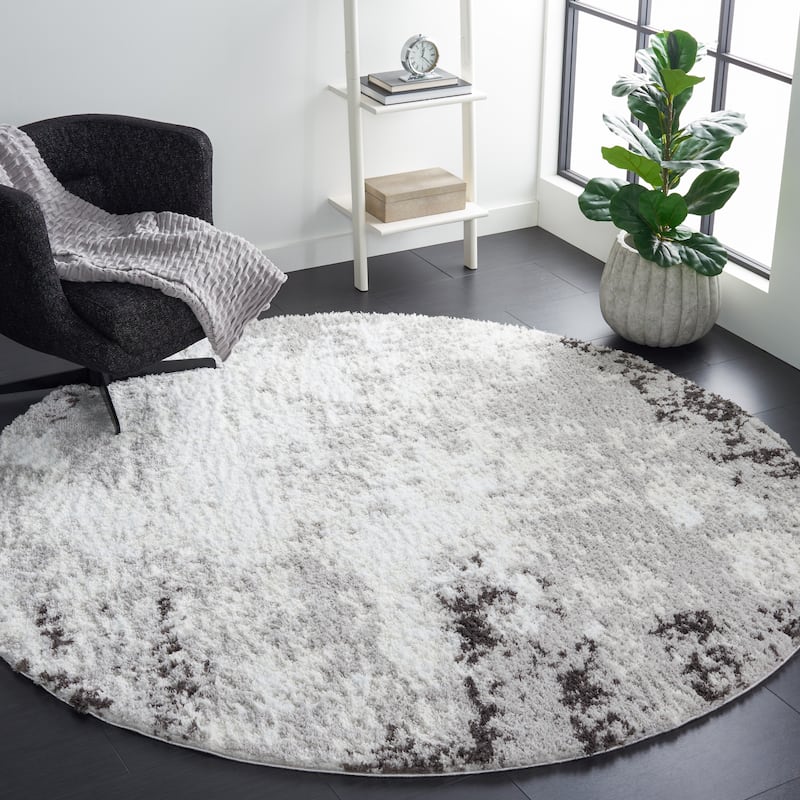 SAFAVIEH Berber Shag Momoe Modern 1.25-inch Thick Rug - 7' Round - Light Grey/Dark Grey