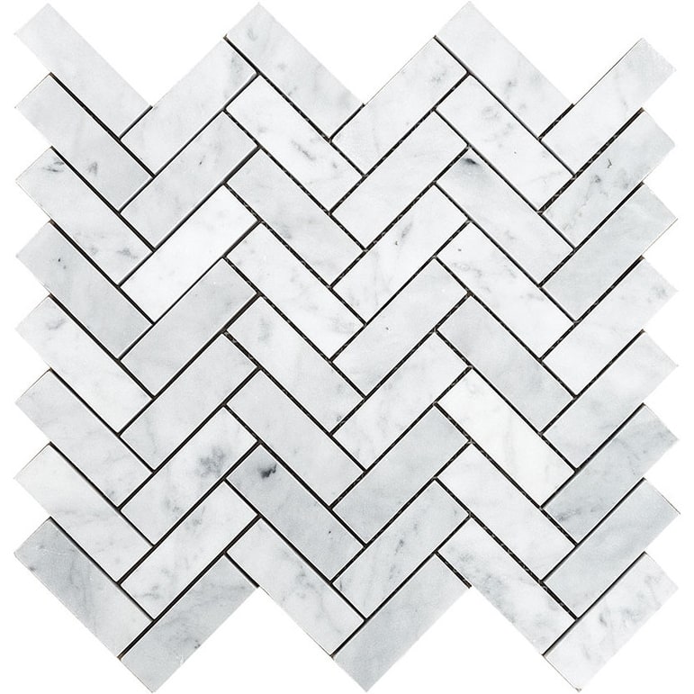 Carrara Marble 1" x 3" Herringbone Polished Mosaic Tile