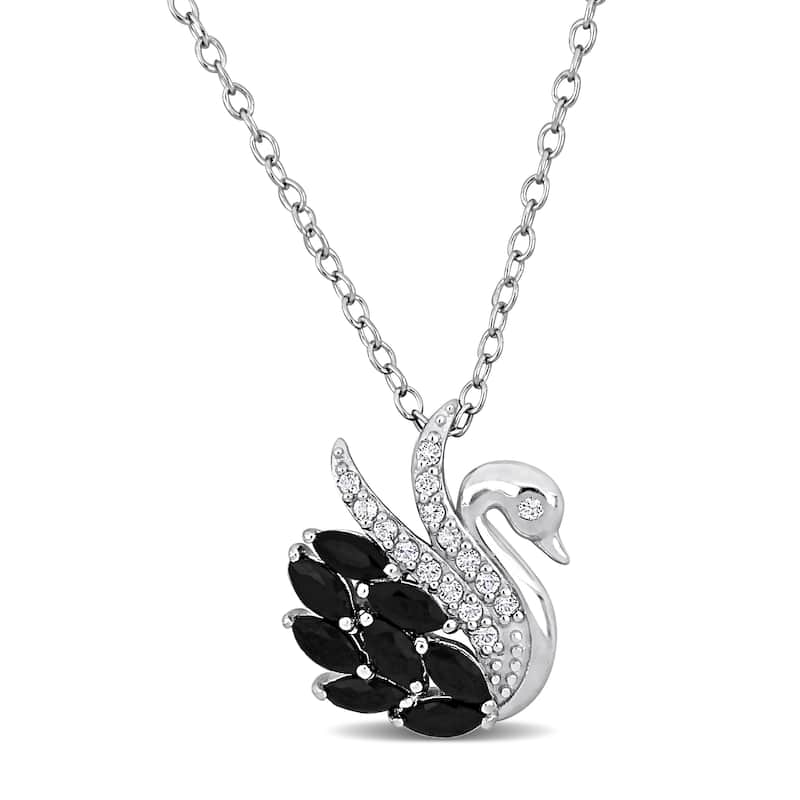 Miadora 1 2/5ct TGW Black Spinel and White Topaz Swan Necklace in Sterling Silver-18+2in
