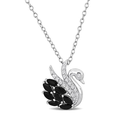 Miadora 1 2/5ct TGW Black Spinel and White Topaz Swan Necklace in Sterling Silver-18+2in
