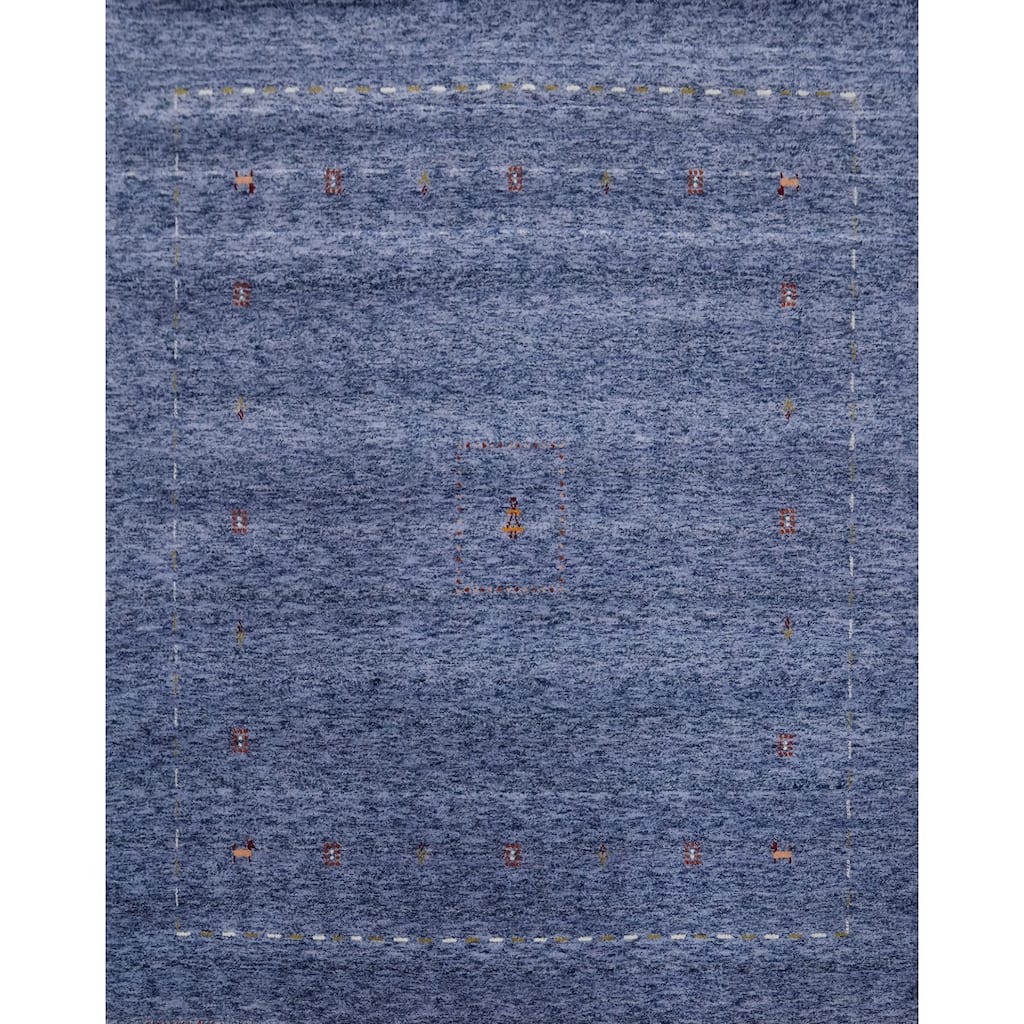 Hand Knotted Oriental 100% Wool Carpet Tribal Animal Pictorial Navy Blue & Blues Gabbeh Area Rug - 6' 0'' X 6' 0''