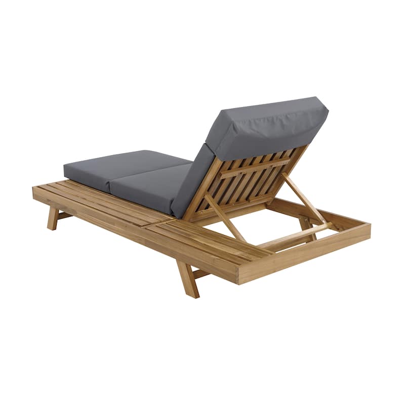 Christopher Knight Home - Bellara Modern Outdoor Acacia Wood Adjustable Chaise Lounge with Water-Resistant Headrest Cushion