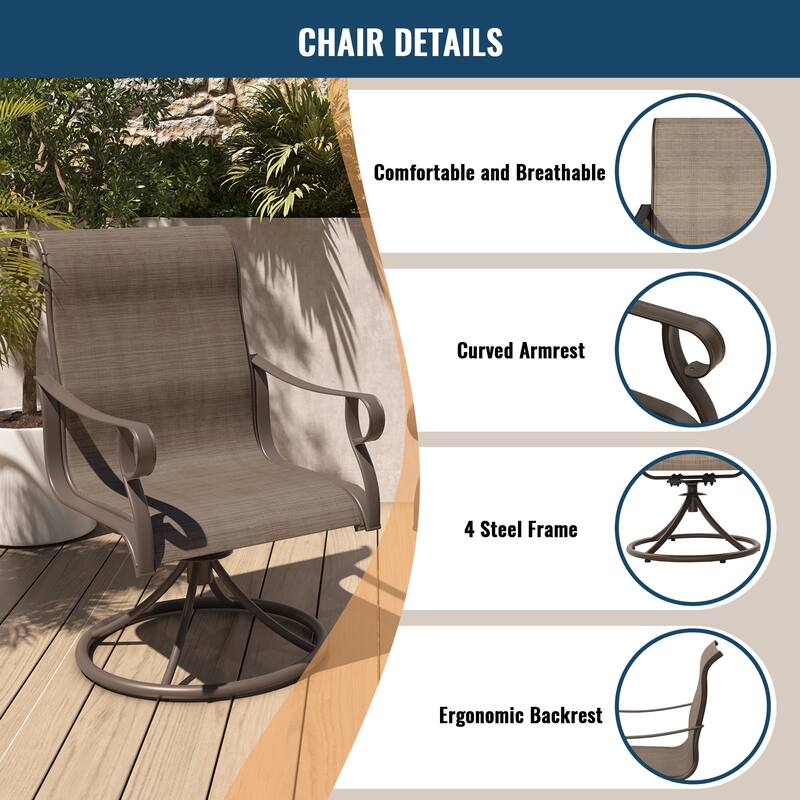 Outdoor 7 Piece Teslin Swivel Chair with Extending Table Set On Sale