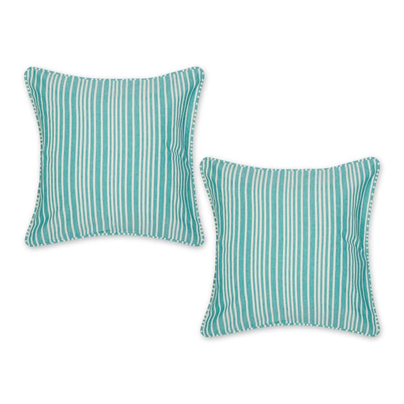 Avocado Chambray Stripe Recycled Cotton Pillow Cover 18x18 (Set of 2) - Chambray Stripe, Jewel Green