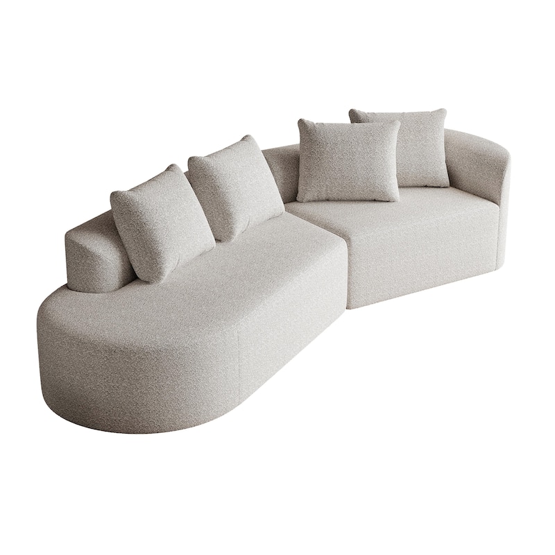 Chenille Upholstered Curved Sectional Sofa with Chaise and Pillows