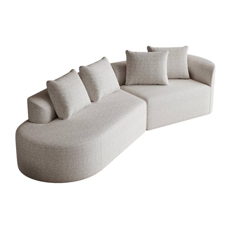 Modular Curved Sectional Sofa, Oversized Chenille Cloud Couch, Compressed Upholstered Sofa with 4 Throw Pillows
