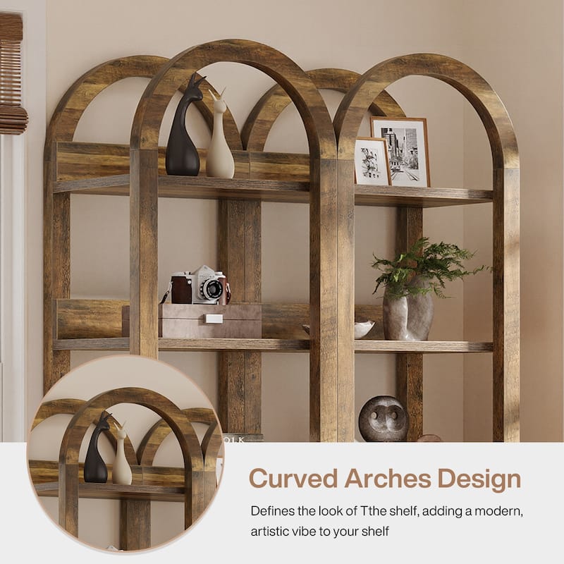 6-Tier Arched Tall Narrow Bookshelf Bookcase with Shelves for Small Space