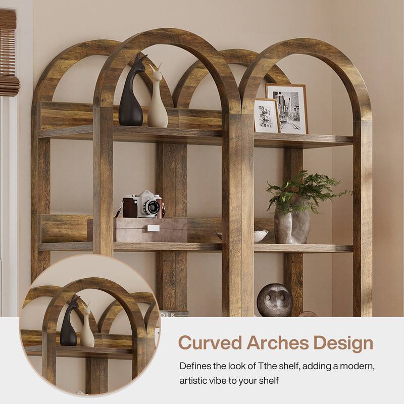 6-Tier Narrow Bookshelf, 71" Tall Arched Bookcase with Shelves