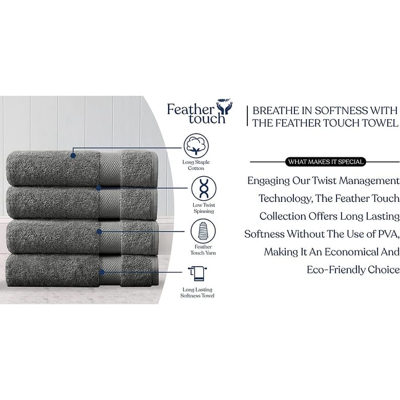 Delara Organic Cotton Luxuriously Plush Bath Sheet Pack of 4 |GOTS & OEKO-TEX Certified |650 GSM Long Staple | Quick Dry & Soft