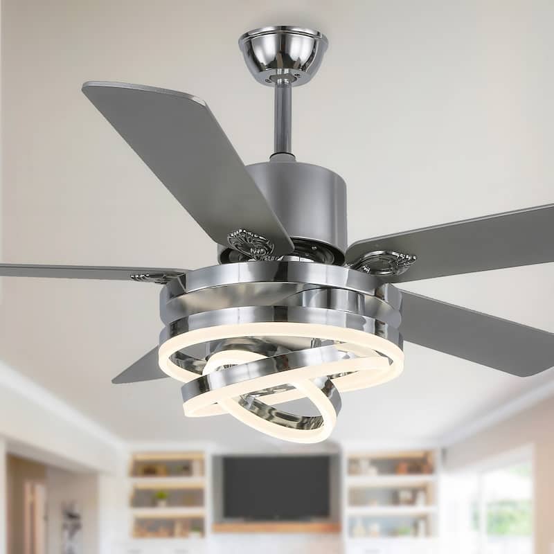 Bella Depot 52" Modern Ceiling Fan with Remote and Dimmble LED Light, DIY Light Shade 6-Speed Reversible Fanlight - 52 Inches - Silver