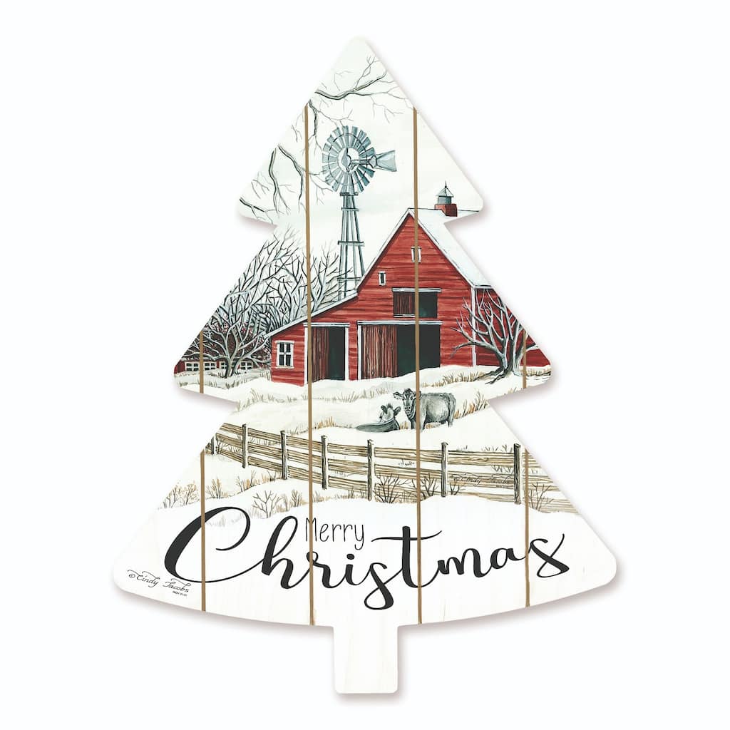 18" White and Red Barn "Merry Christmas" Hanging Tree Wall Decor