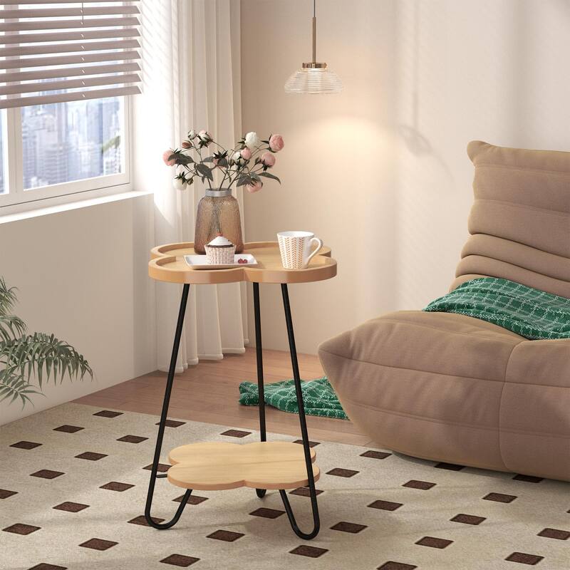 Modern Double-Layer Creative Petal Coffee Table, Round Side Table with Multifunctional Storage Space, for Living Room