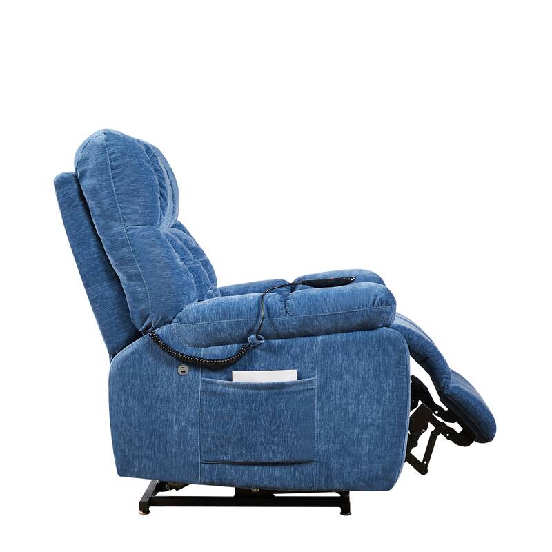 Blue Power Lift Recliner with Dual OKIN Motors, Massage, Lumbar Heating