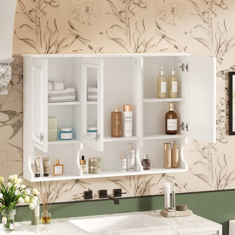 Roomfitters 41 Inch Mirror Medicine Cabinet with Open Shelves, Wall Mount Storage with Adjustable Shelf & Doors