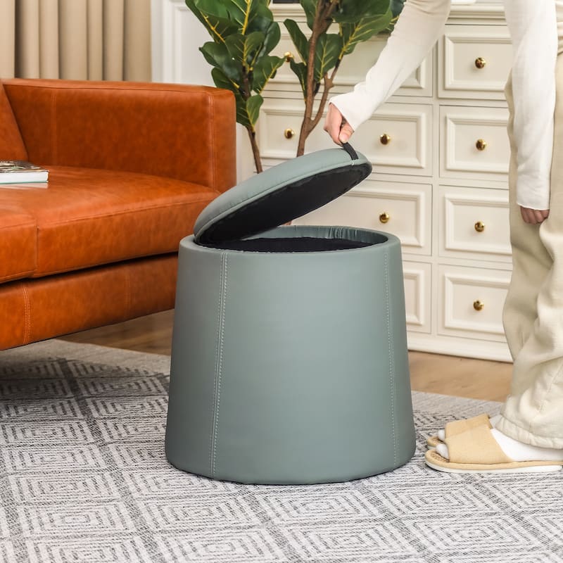Adeco Faux Leather Pouf Storage Ottoman for Living Room Bedroom