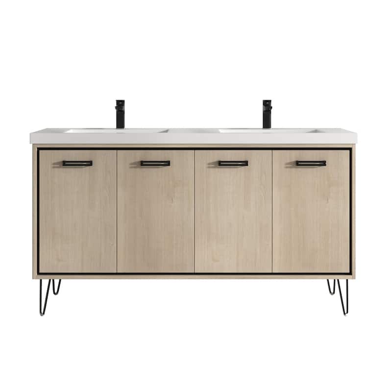 Mitchell 60" Double Bathroom Vanity Set - Tan-Black Trim