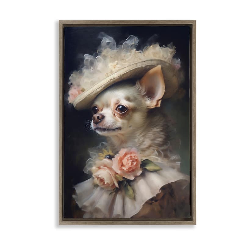 Stupell Classic Fashion Chihuahua Framed Floater Canvas Wall Art Design By Wumples - 17 x 25 - Brown