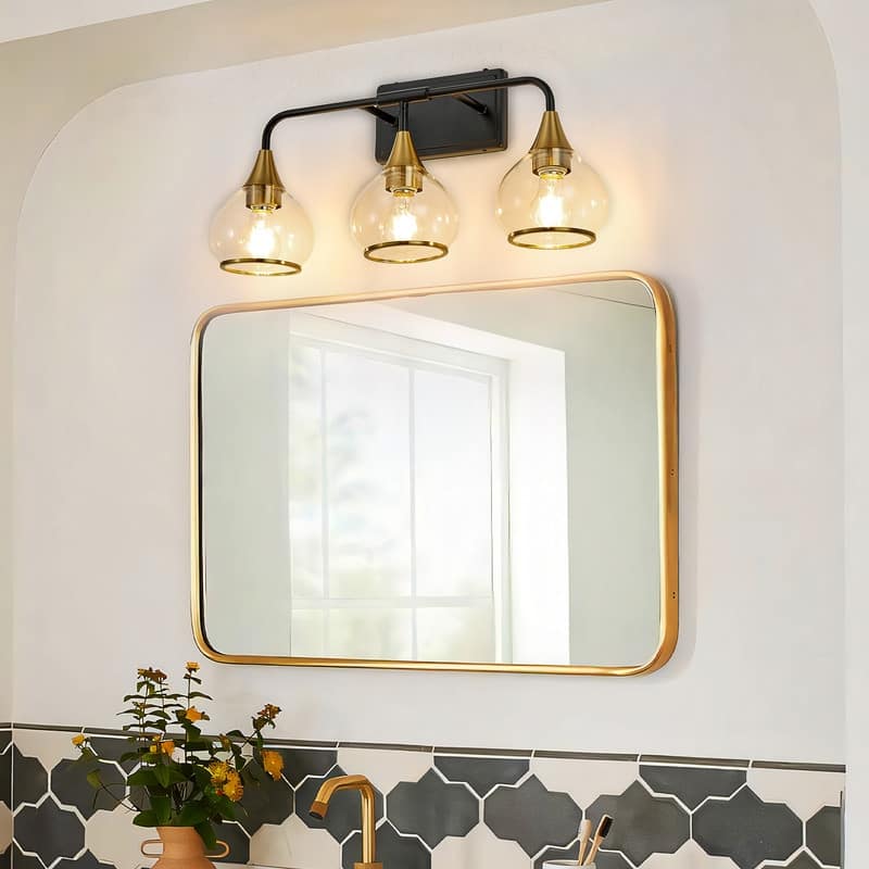 Modern Black and Gold Vanity Wall Sconce with Clear Glass Shades Industrial Bathroom Light Fixture (Bulb Not Included)
