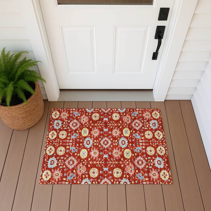 Machine Washable Indoor/ Outdoor Global Durango Chantille Rug - Red - 1'8" x 2'6"