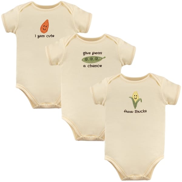 slide 1 of 1, Touched by Nature Organic Cotton Bodysuits 3pk, Corn 12-18 Months - Corn 3-Pack