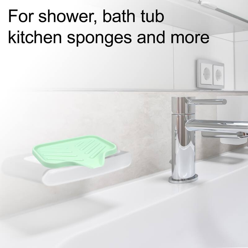 Soap Dish Keep Soap Dry for Home Bathroom Kitchen Silicone - Light Green - 13.5x10.5cm