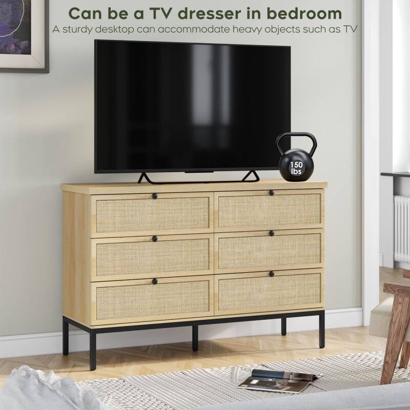 Boho Natural Rattan 6-Drawer Dresser