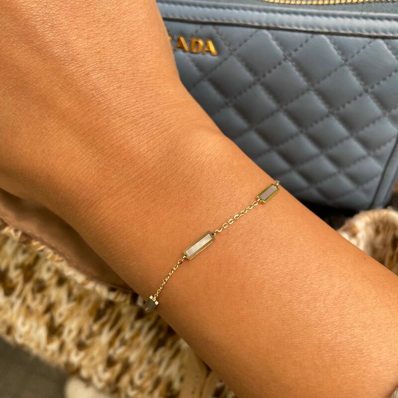 Joelle Collection Mother of Pearl Stackable Bar Bracelet - 14K Gold Mother Of Pearl Bracelet