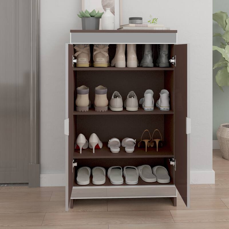 Modern Mirrored Shoe Storage Organizer Cabinet with Frosted Glass and Geometric Carvings for Elegant Storage in Small Spaces