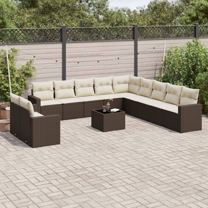 vidaXL Garden Sofa Set Brown PE rattan, powder-coated steel, tempered glass - 21.7 x 21.7 x 14.6
