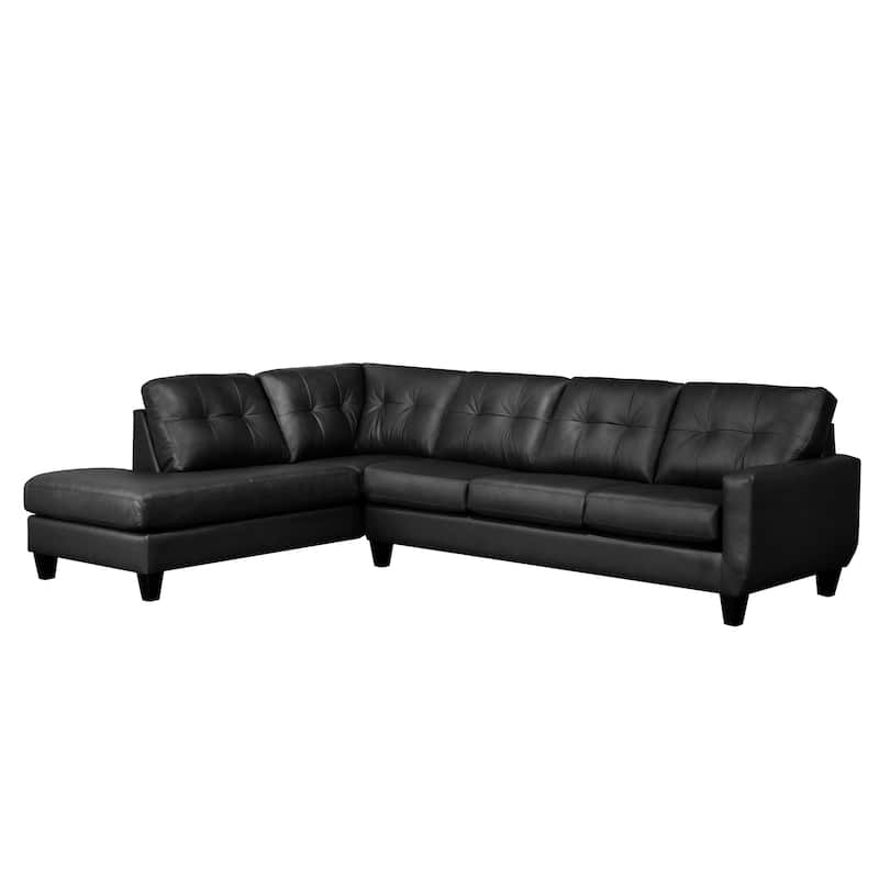 Gibson Top-Grain Leather Tufted Sectional Sofa - Black - Left Facing