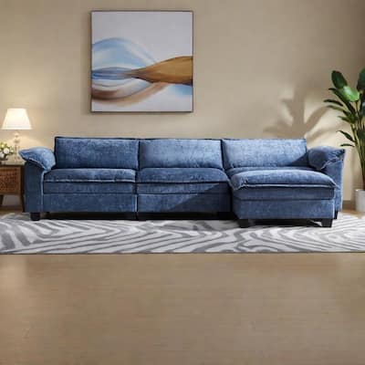 120.1" Chenille L-Shaped Modular Sectional Sofa with Ottoman, 3-Seater Cloud Couch with 22.4" Deep Seats & High-Resilience Foam