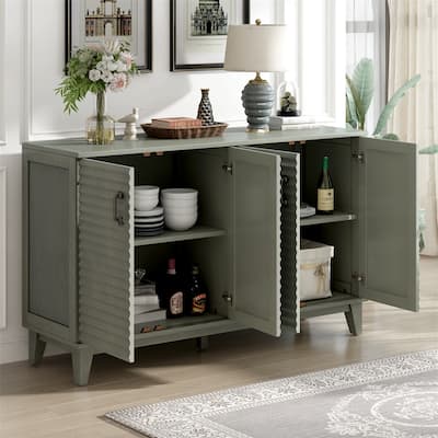 4 Door Sideboard Buffet with Adjustable Shelves and Metal Handles