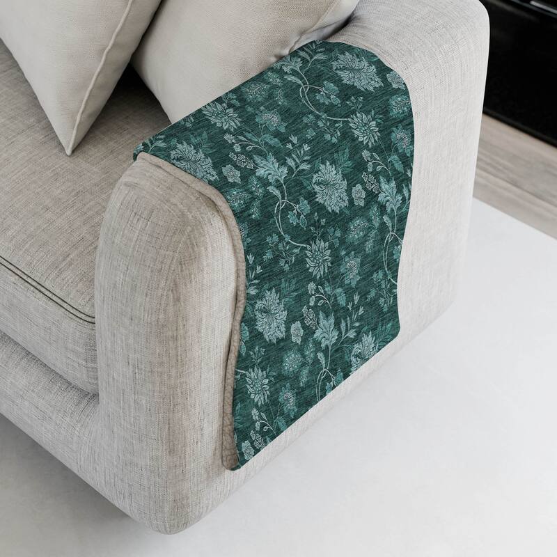Premium Machine Washable Traditional Floral Sherpa Throw Blanket - Teal - 4'2" x 5'10"