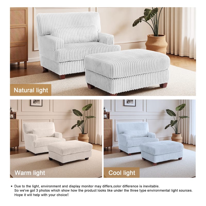 36" W Upholstered Chaise Lounge Oversized Accent Chair with Ottoman