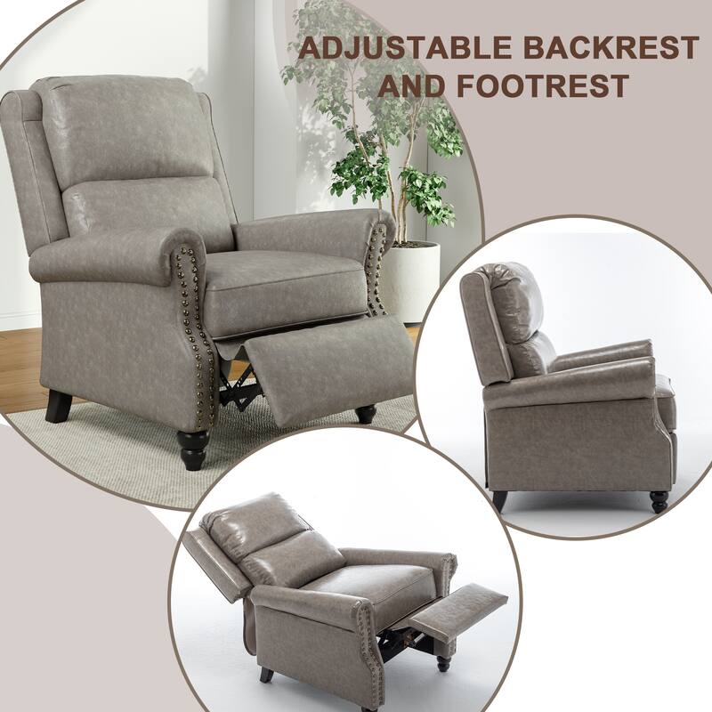 Alisa 35'' W Vegan Leather/ Linen Glider Push Back Recliner Chair