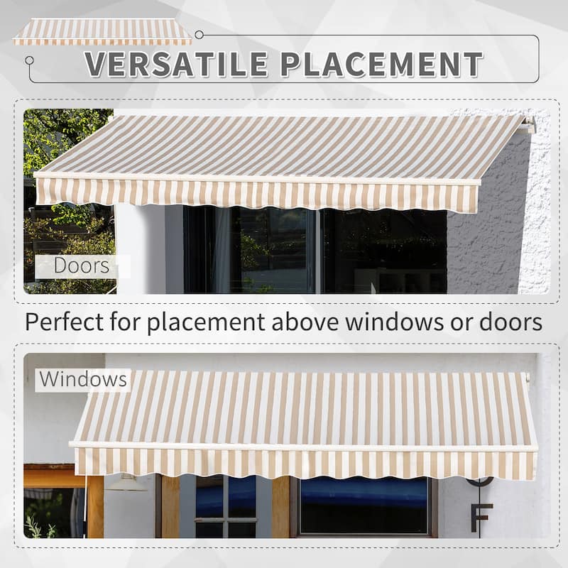 Outsunny 12' x 10' Retractable Awning Patio Awnings Sun Shade Shelter with Manual Crank Handle, 280g/m² UV