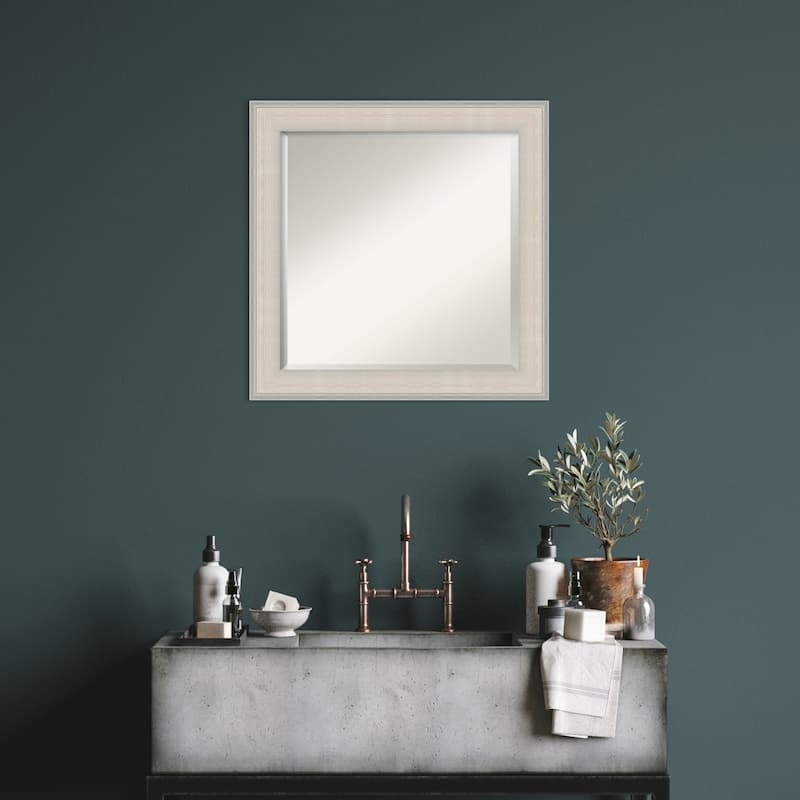 Cottage White Silver Beveled Wood Framed Bathroom Vanity Wall Mirror - Cottage White Silver