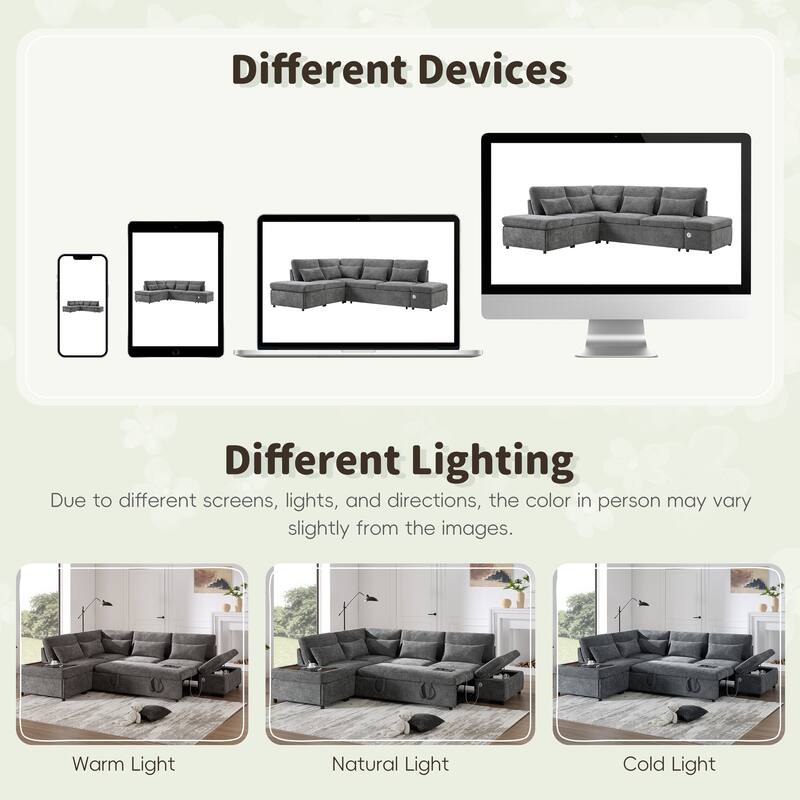 Modular Sectional Pull-Out Sofa, L Shape With Wide Seats, Free Movement Storage Ottoman, Free Combination,Chenille Sofa