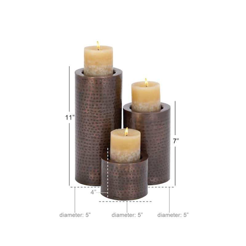 Metal Handmade Pillar Decorative Candle Holder - Set of 3 Brown - Roche River Decor
