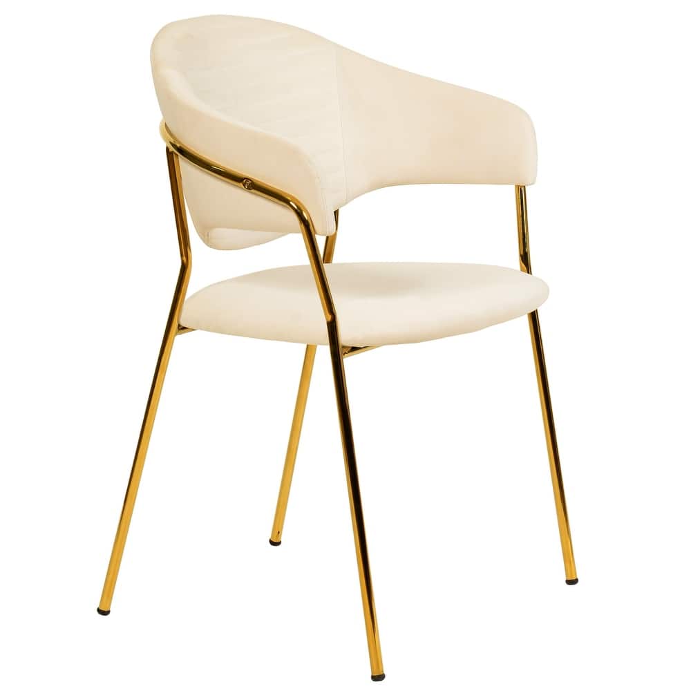 LeisureMod Bella Modern Mid-Century Leather/Velvet Dining Chair in Gold Stainless Steel Armchair for Home & Kitchen Banquet