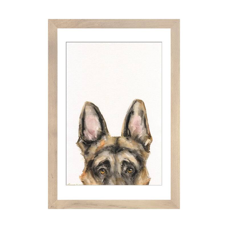 iCanvas "German Shepherd Peek A Boo" by George Dyachenko - Natural - 32x24x1